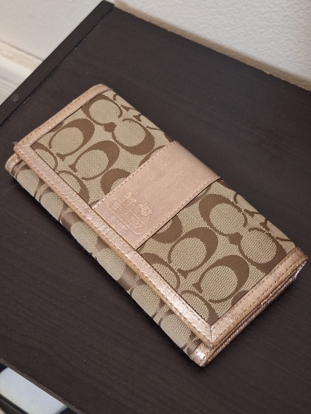 Coach Brown Signature Canvas Continental Wallet with Metallic  Trim